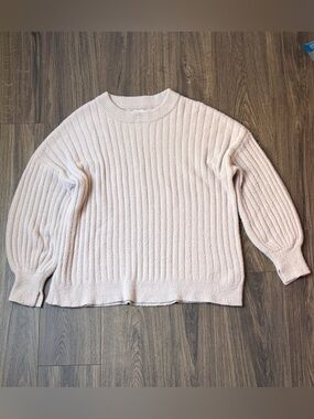 Aerie Nude Tan Soft Basic Ribbed Baggy Crewneck Sweater - Small